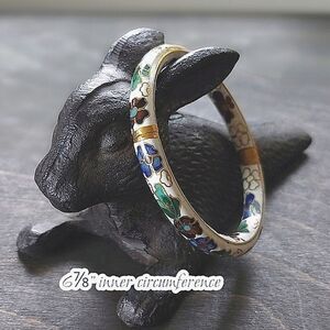 Vtg white floral cloisonné hinged bangle
